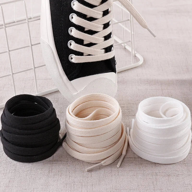 1Pair Flat Shoelaces Canvas Sneakers Shoeslace Cotton Rope Shoelace White Black Beige Solid Laces for Shoes 100120140160cm251021