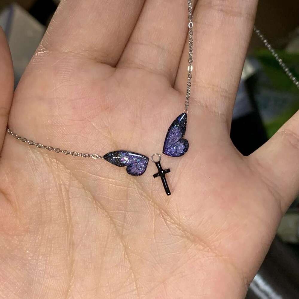 New Eternal Night Butterfly Oil Drop Collarbone Chain Fashion Creative High-end Cross Necklace