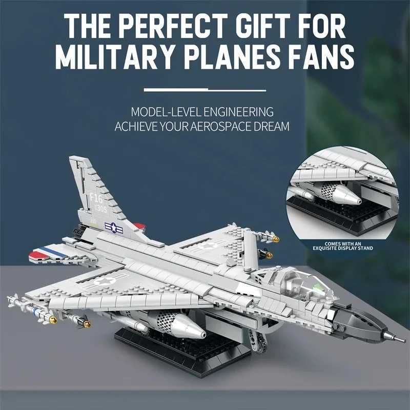 1427PCS Fighting Falcon F16 Fighter Building Block USA Military Plane Model Bricks Desktop Decoration Toys Kids Holiday Gifts J251022