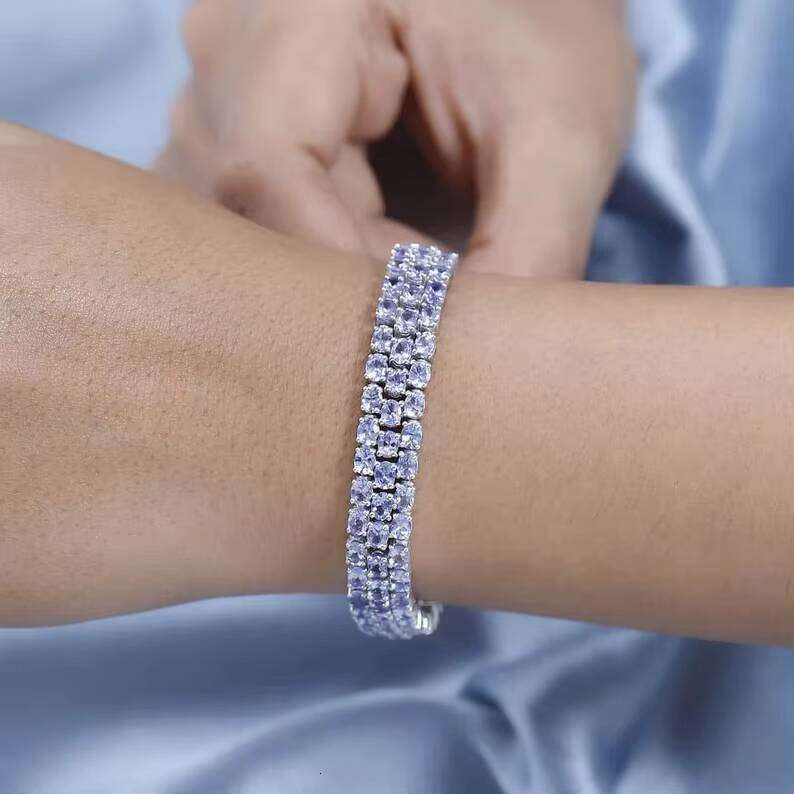 High-End Women's Three-Row Tanzanite Bracelet Sterling Sier Fashion Accessories Silicon Stone Bangle