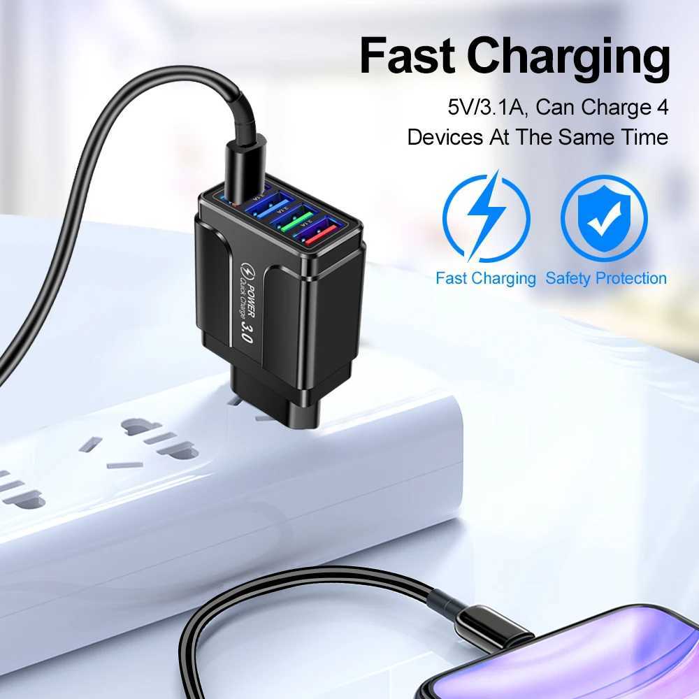 4 Ports Quick Charge 30 Wall Fast Charger Adapter Micro USB Fast Data Sync Charger Cable for Mobile Phone J251114