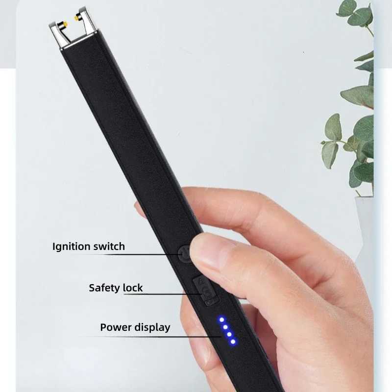 HOT Windproof Pulse Arc Ignition Electronic Lighter Safety Lock Battery Display Outdoor BBQ Kitchen Igniter USB Electric Lighter C251022