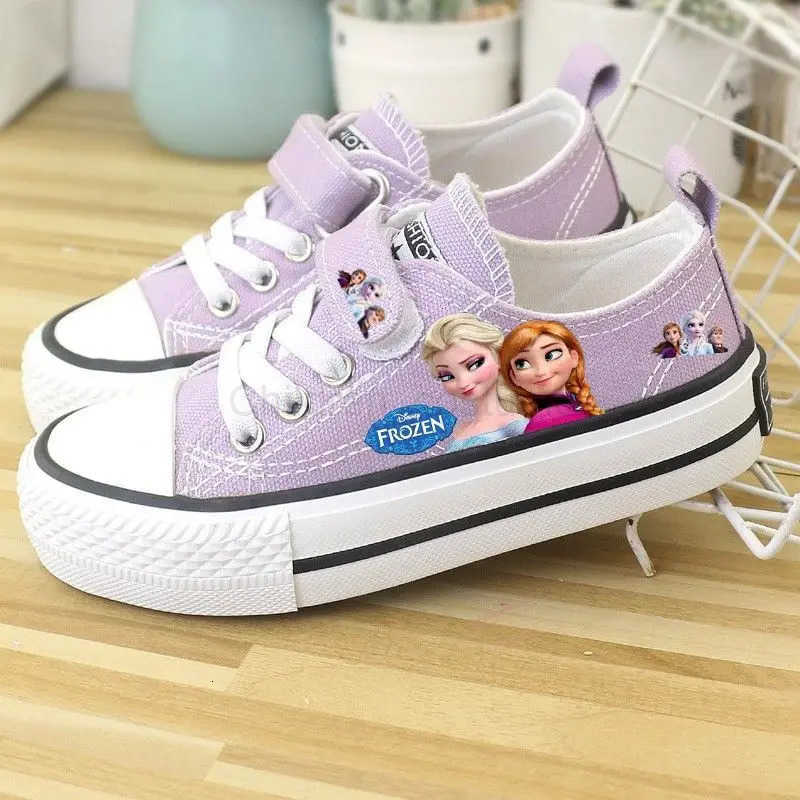 Disney Girls Shoes Summer Spring Childrens Canvas Elsa Princess Shoes Lowtop Sneakers Girls Purple Shoes Size 2537 H251022