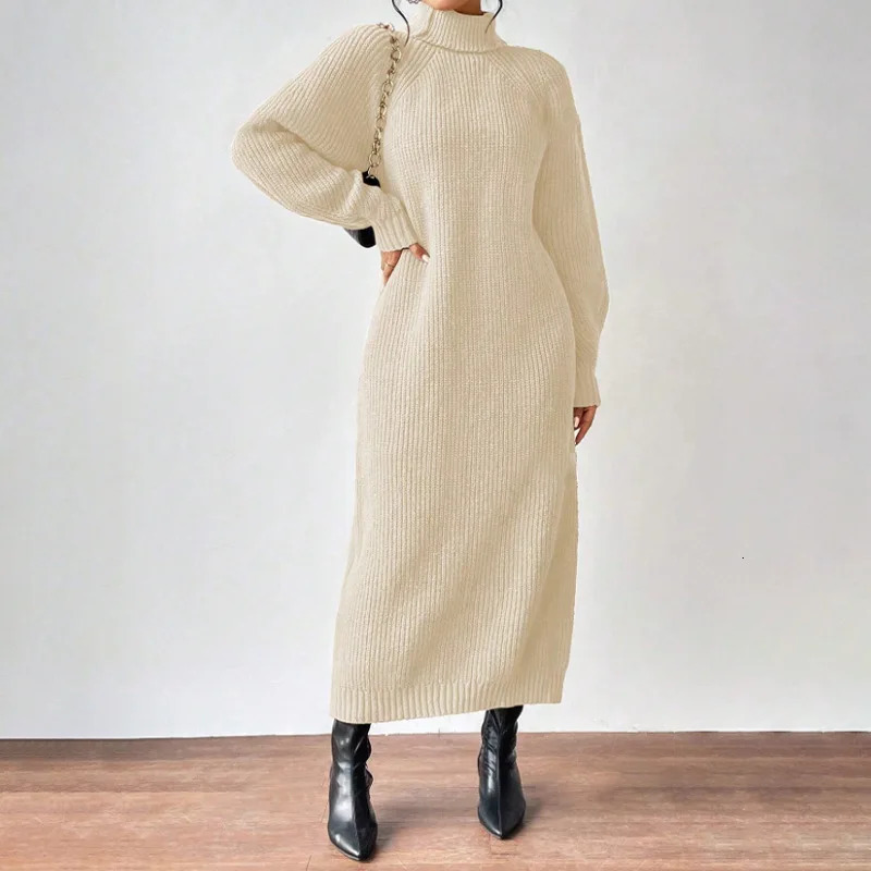 2025 Winter Knit Dresse Turtleneck Straight Long Dress Autumn Solid Full Sleeve Thick Casual Vestidos Basis Lady 251016