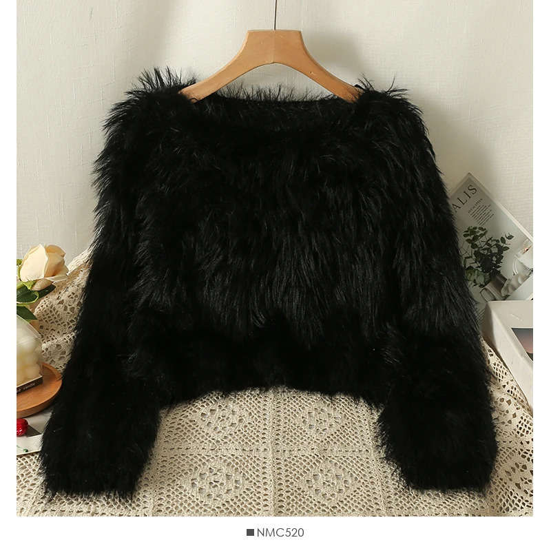 Fuzzy Knit Pullover Women 34 Sleeve Plain Brushed Crop Sweater Jumper Women Teengirl Fall Winter Basic Outfit 251016