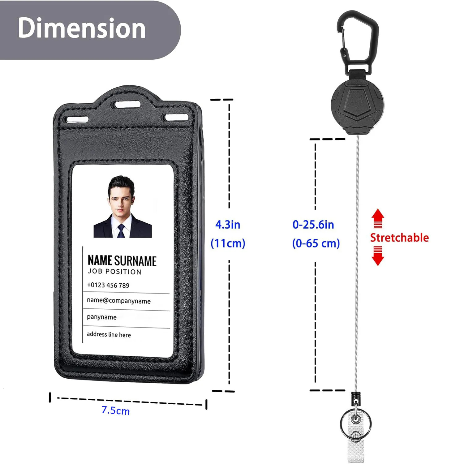 Retractable Reel Heavy Duty Carabiner Leather Card Badge Holders and Clear ID Window for Office Staffs Student Teacher Couriers 251023