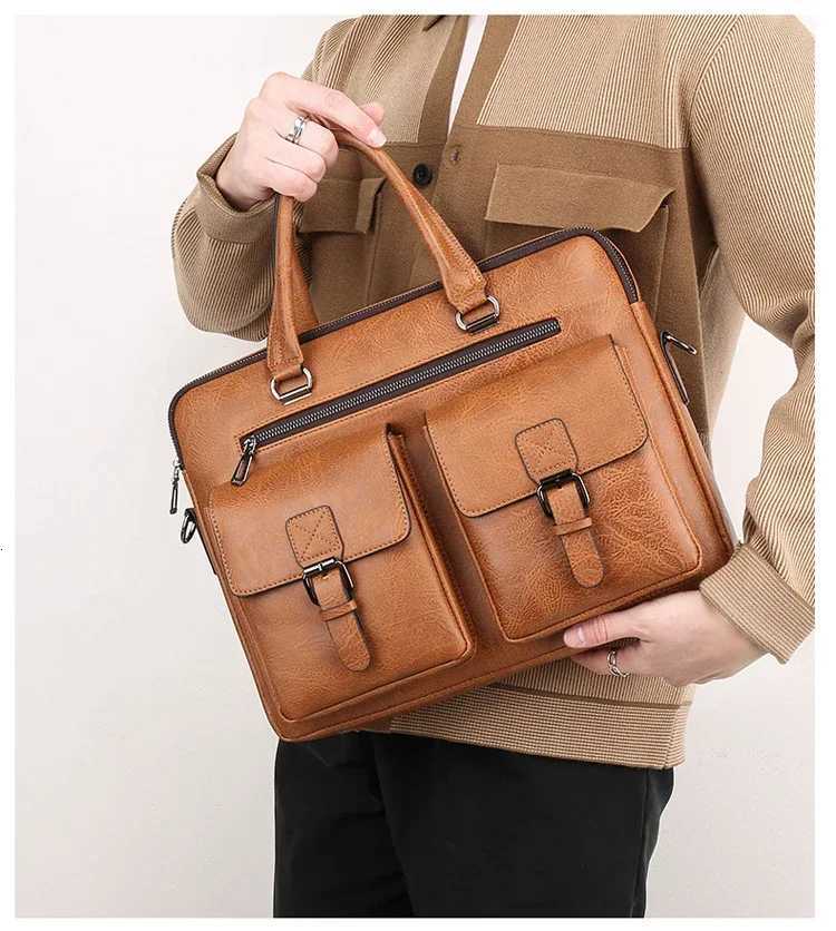 Luxury Brand Man Business Briefcase Bag PU Leather Messenger Shoulder bag Men Office Lunch Bags For Laptop A4 File Male Handbags W251022