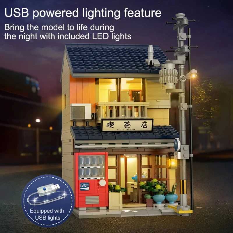 1200PCS JapaneseTea House Building Blocks City Street View Model Bricks Set With Light Idea Desktop Decoration Children DIY Toys J251022