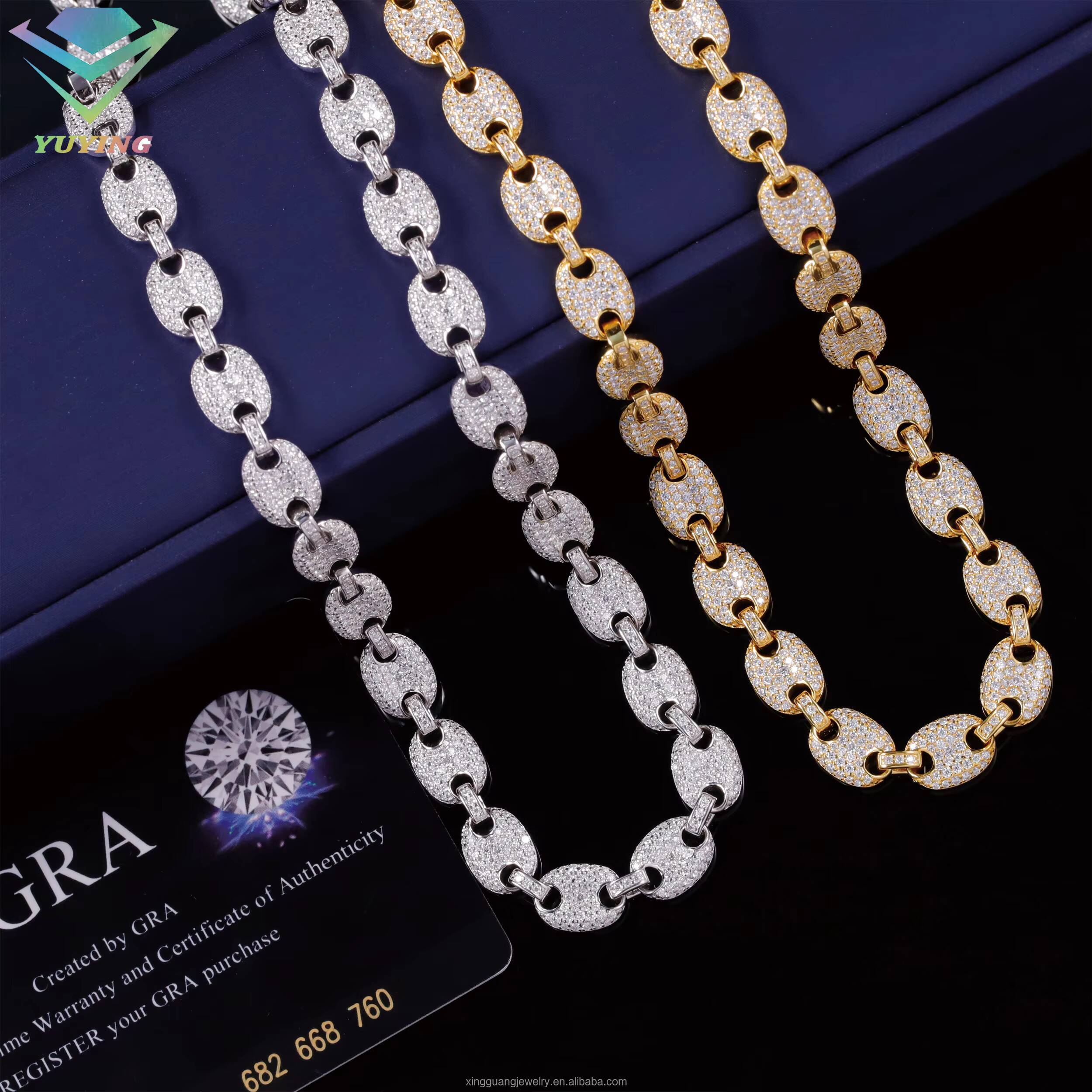 Fashion Pig Nose Style 6MM 8MM Real Gold Plated VVS Moissanite Diamonds 925 Silver Chain Cuban Lidynamic Chain Jewelry