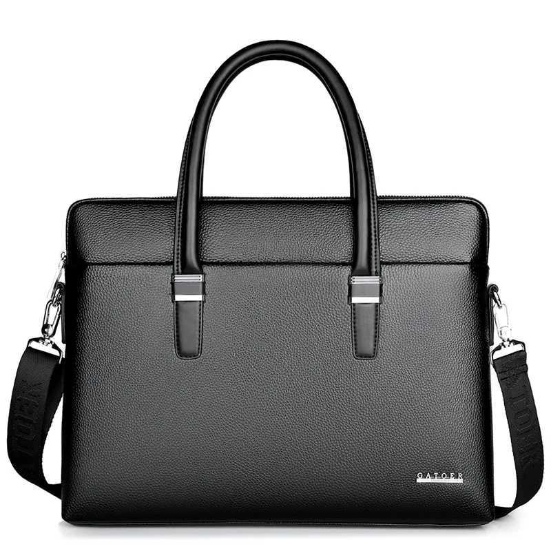 Mens PU leather handbag large capacity business laptop briefcase commuter crossbody bag high quality shoulder computer bag W251022
