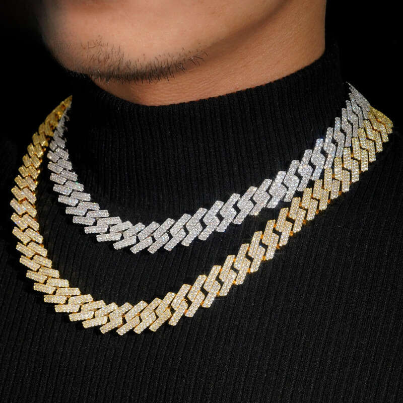 Gold Plated Factory Price 15mm Link Chains Men Fashion Brass Jewelry 5a Cz Dia Cuban Chain Pendant Necklaces