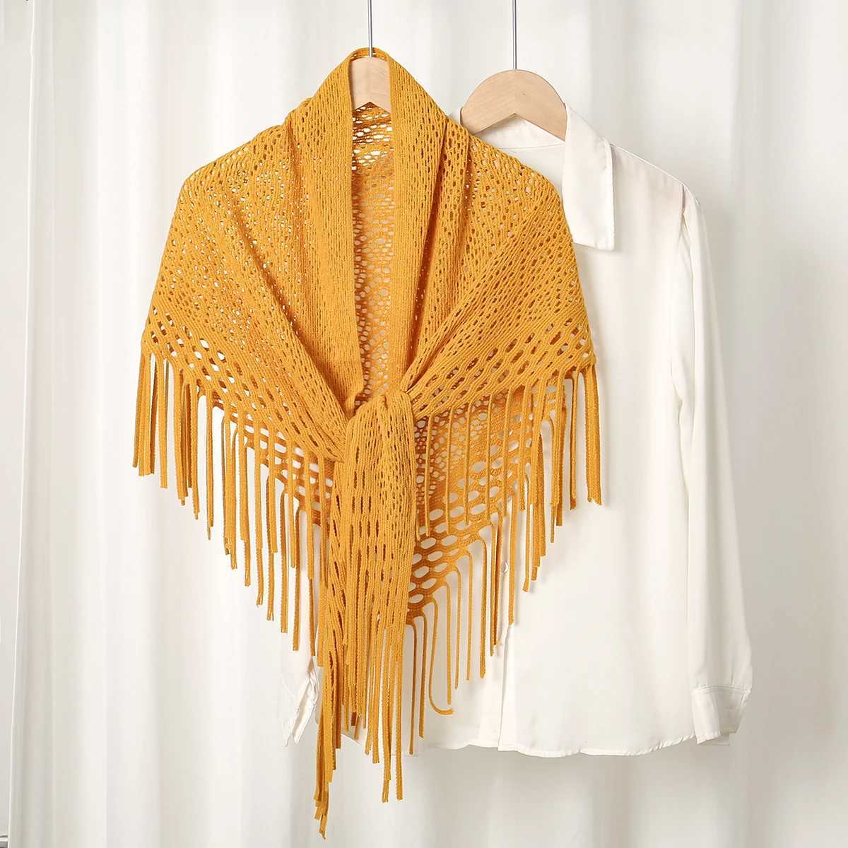 Knit Hollow Out Fake Collar Warm Tassel Shawl Scarf Fashion Pullover Lightweight Solid Knitted Large Scarfs Women Muffler Wrap J251118