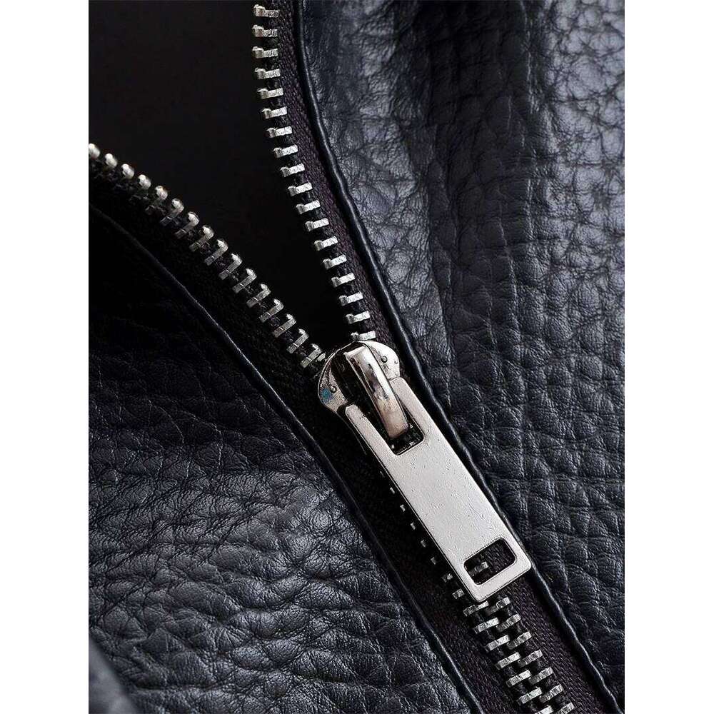 Women's Fall 2025 New Black Long Sleeve Pebble Faux Leather Jacket Motorcycle Style Personality Fashion