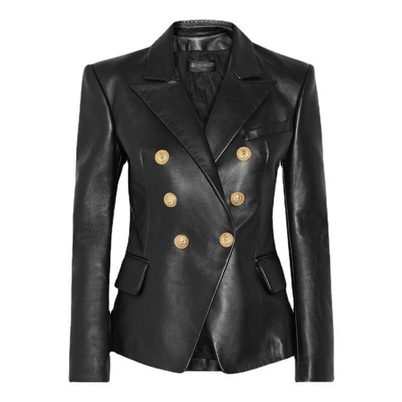 2025 High Quality Fashion Genuine Leather Women's Jacket Korean Style Short Sheepskin Motorcycle Coat Fashion Versatile Long Sleeve Slim Fit Comm