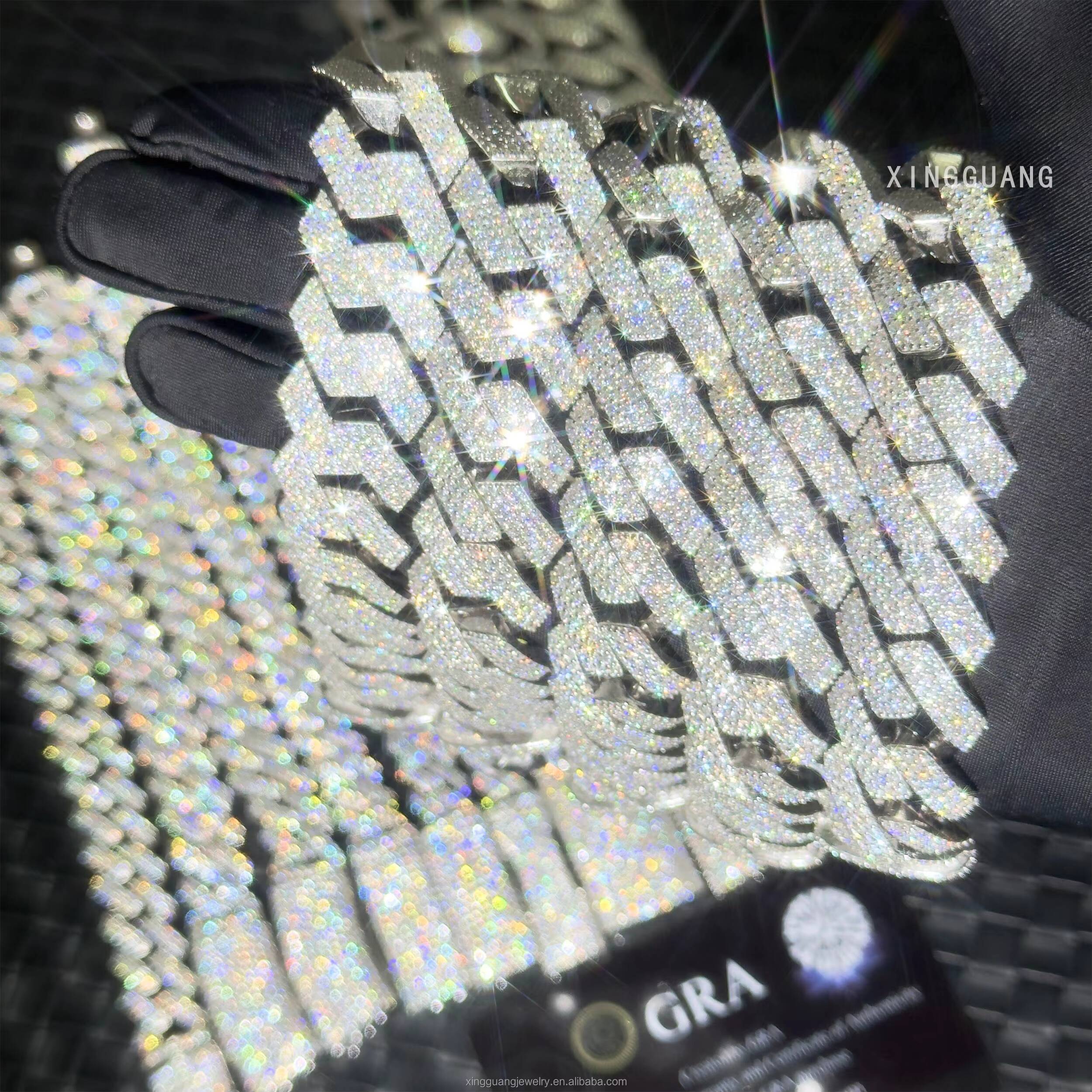 XG 20mm Wide 4rows Fashion Design 925 Sterling Silver VVS Moissanite Diamond Man Cuban Link Chain