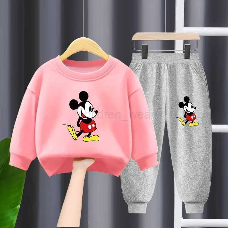 Disney Autumn New Childrens Clothing Sets Cute Mickey Print Boys Sweatshirt and Sweatpant Two Piece Suit Girls Tracksuits H251022