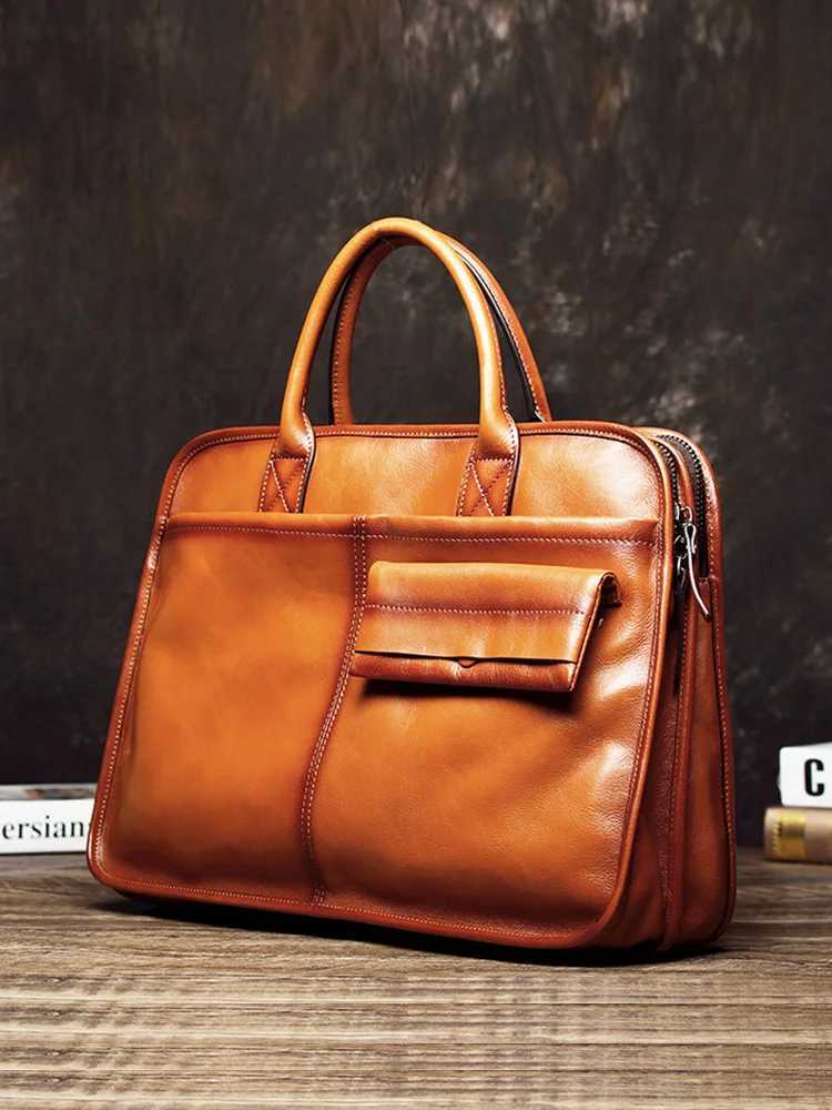 Cowhide Genuine Leather Mens Handbags Business Briefcases Large Capacity 1417 Inch Computer Bag Travel Shoulder Messenger Bags W251022
