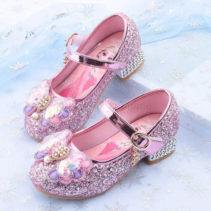 Disney Girls Princess Sandals Childrens Shoes Frozen Elsa Childrens Shoes Girls Fashion Baby Pink Blue High Heel Shoes Size 2535 H251022