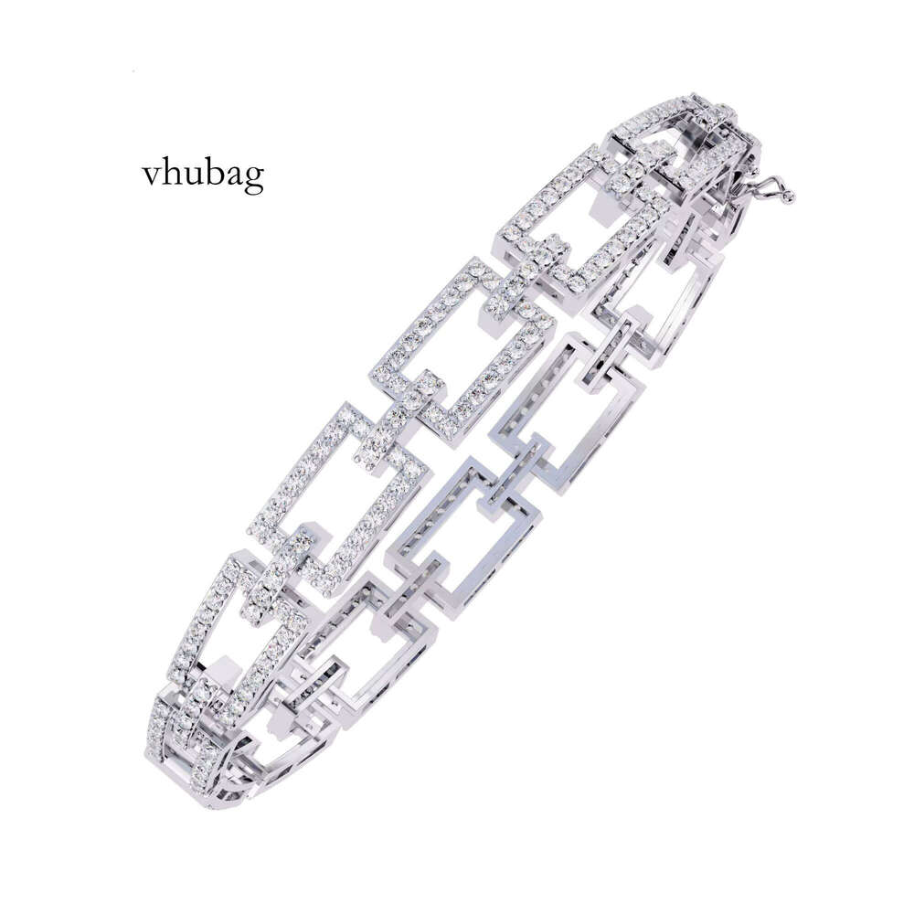 Women's Appearance Moissanite Bracelet with Rhinestone Rectangular Link Pearl Style Statement Chain Jewelry, Suitable for Daily Wear