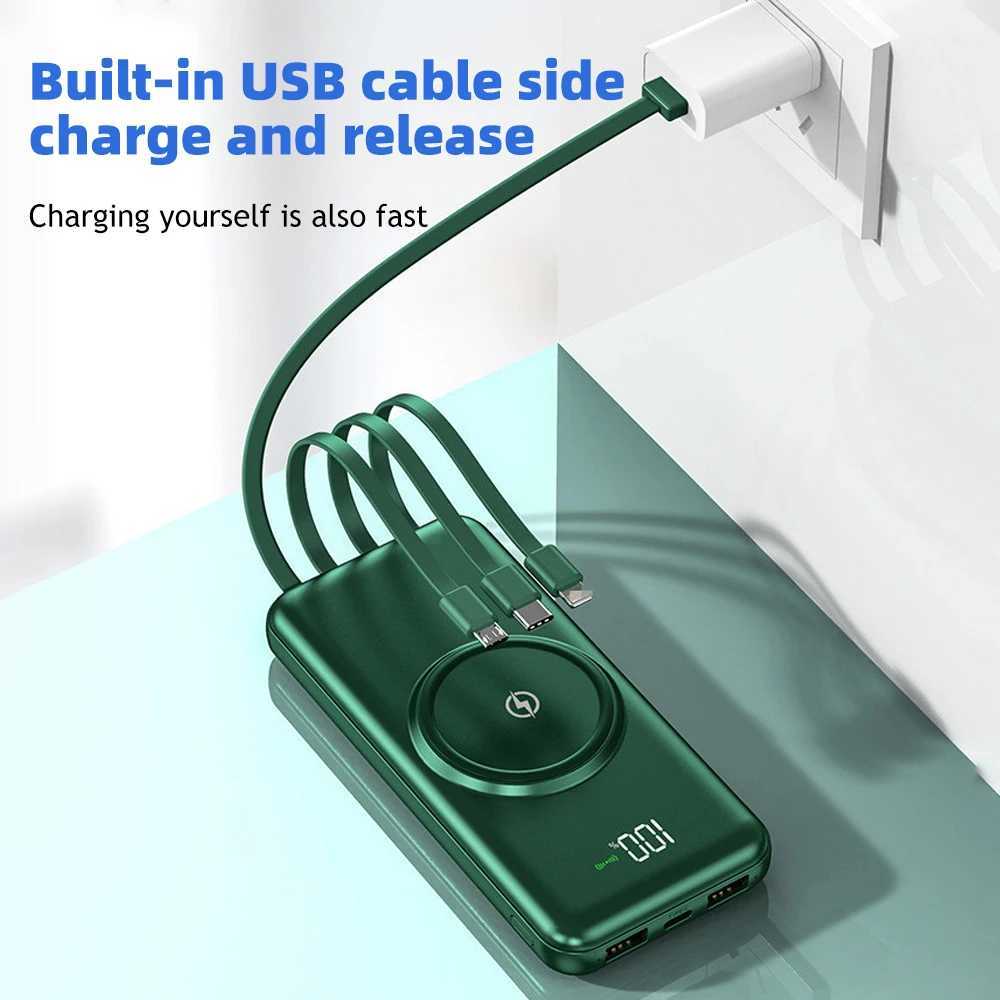 20000mAh Wireless Power Bank Fast Charging Builtin Quad Power Cable Mobile Phone Charger For Iphone 13 14 15 J251114