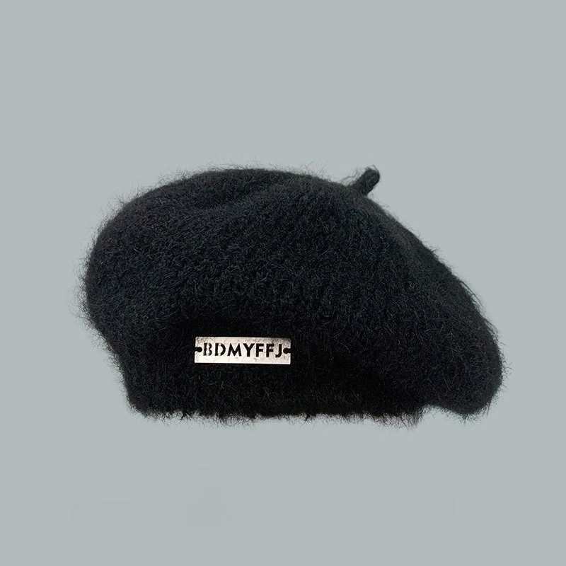 Japanese Style Mohair with Iron Lable Knitted Beret Women Vintage Trend Warm Painter Hat Female Artist Hat Ladies Autumn Winter J251022
