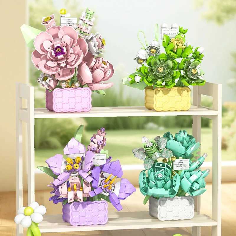 Flower Basket Flower Accumulation Wood Flower Micro Particle Building Blocks Puzzle Toy Girl Gift Home Decor J251022