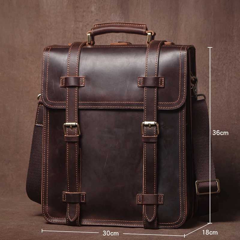 GURO Vintage Crazy Horse Cowhide Handbag Briefcase Mens Genuine Leather Backpack Luxury Shoulder Bag Multifunctional Crossbody W251022