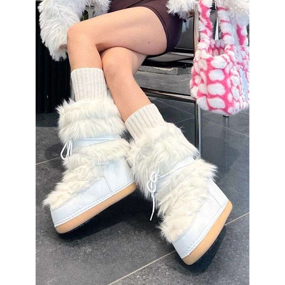 Hot Girl White Snow Women Winter 2025 New Waterproof Fleece Lined Thickened Moon Ski Space Trendy Boots