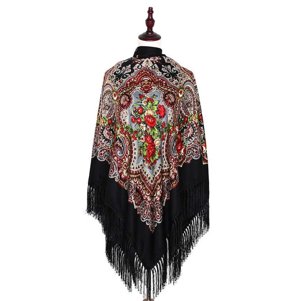 160160cm Russian Scarf Women Luxury Floral Print Square Bandana Shawl Ukrainian Fringed Shawls Babushka Handkerchief Head Wraps J251118
