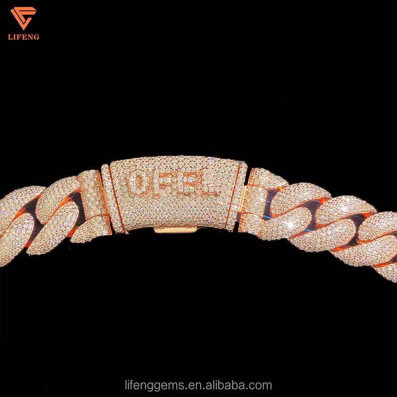 18MM Rose Gold Moissanite Diamond Iced Out Cuban Necklace 925 Sterling Silver VVS Moissanite Hip Hop Miami Cuban Link Chain