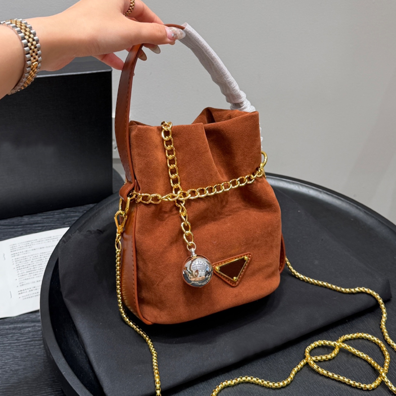 Mini designer bag brown suede bag bucket bag Luxury Designer Women Bucket Shoulder Bag 10A Leather Crossbody Tote with Drawstring