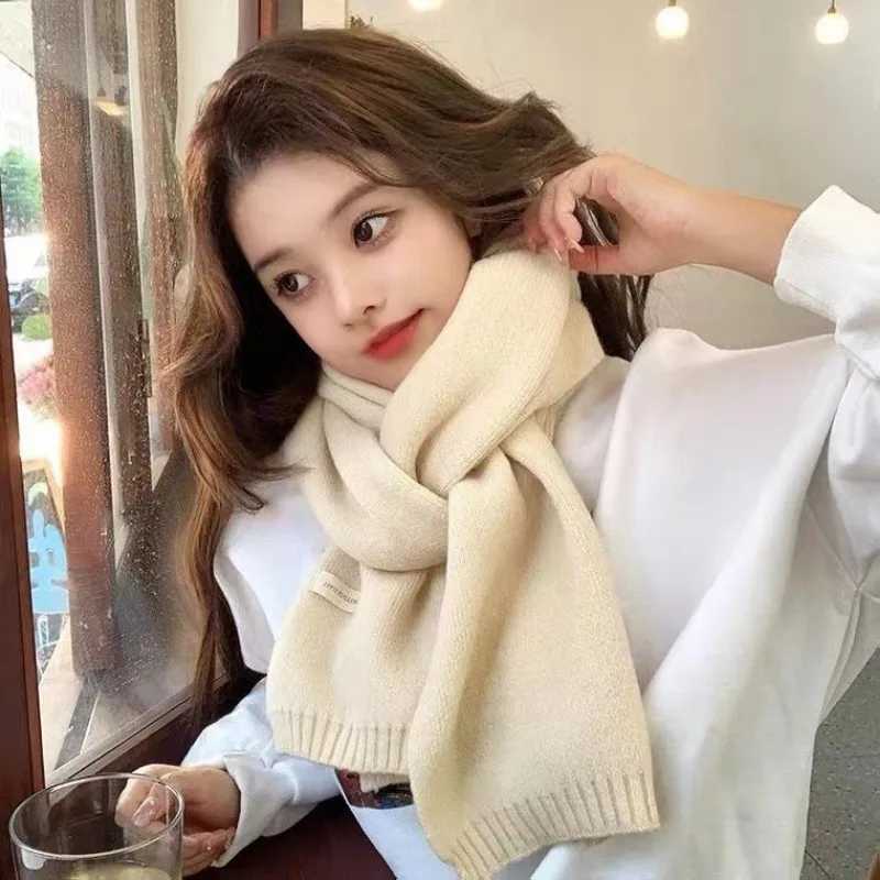 Winter Christmas New Years Wool Solid Color Scarf Womens Cashmere Knitted Korean Versatile Soft Thickened Warmth Muffler J251022