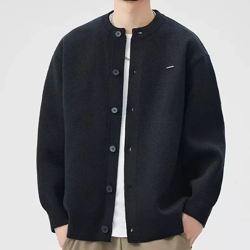 Mens Knitted Cardigan Autumn Winter Trendy HighEnd Feel Idle Style Stand Collar LooseFit Sweater Jacket 251018