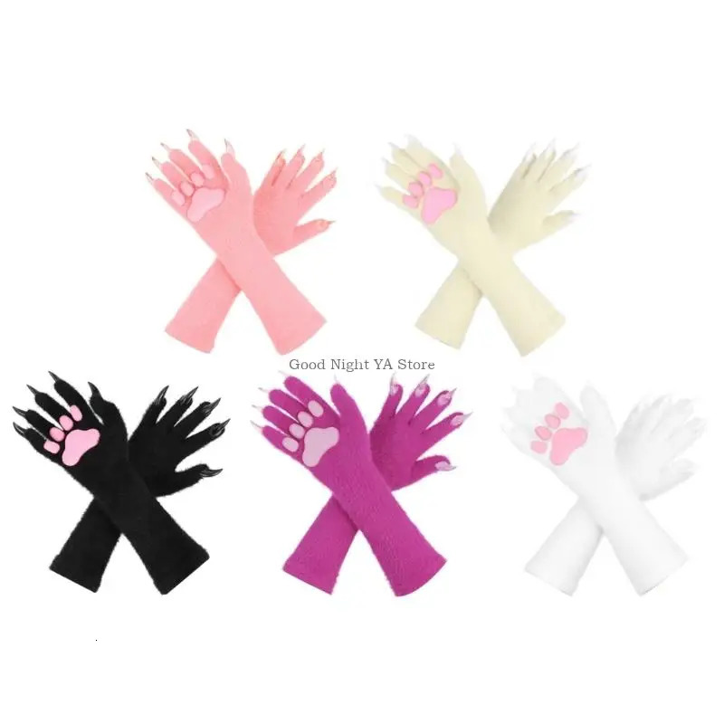 Halloween Long Gloves Silicone Soft Plush Pad With Nails Adult Kids Cosplay Prop 251021