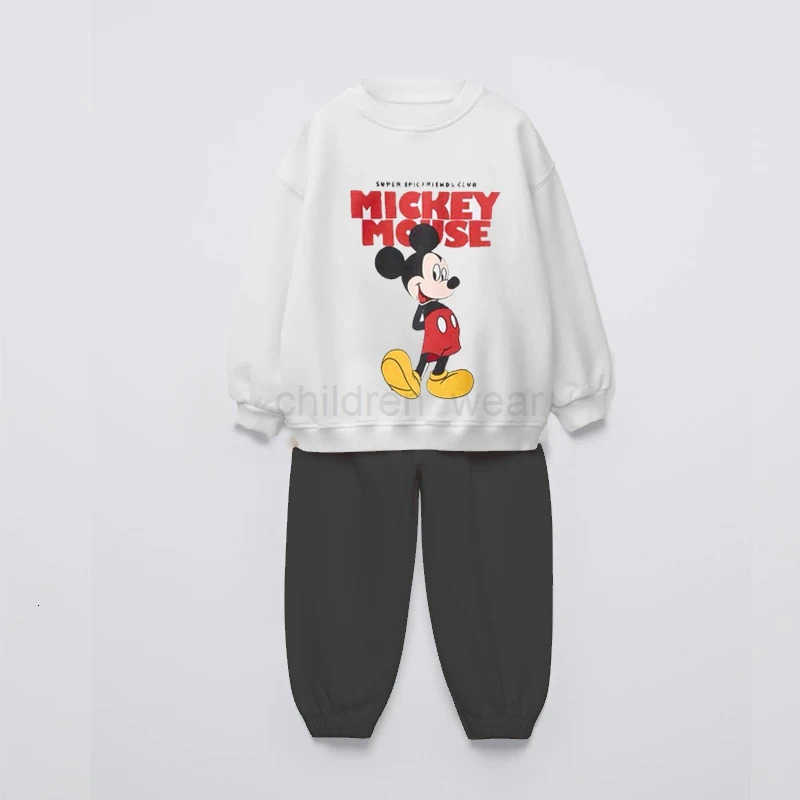 Disney 06Year Kids Long Sleeve Suits Cartoon Sweatshirts Solid Color Versatile Pants Twopiece Outer Wear Child New Trendy Costume H251022