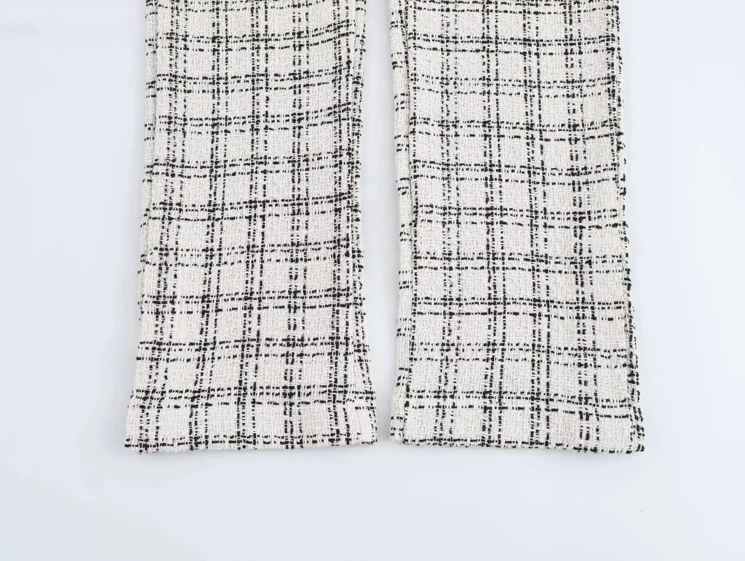 2025 New Womens Clothing European and American Style Fashionable Versatile Plaid Textured Casual PantsT251022