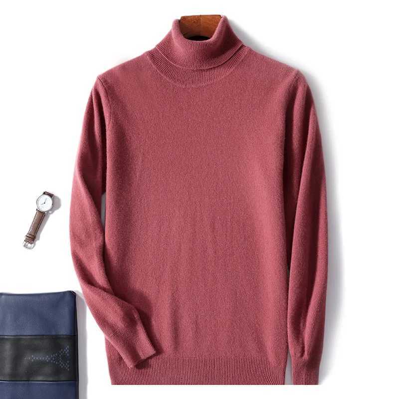 New Mens 100 Pure Wool High Collar Knitted Wool Sweater Winter Hoodie Large Size High end Loose Leisure Versatile Base SweaterXJ251022