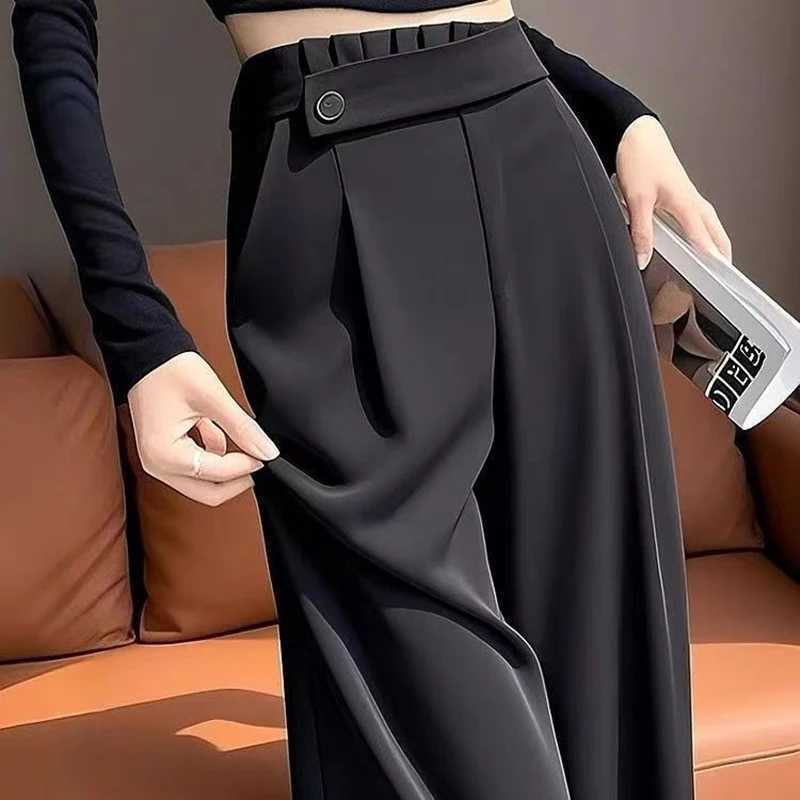 Fashion Elastic Spliced Solid Color Straight Pants Womens Clothing 2025 Summer New Loose Office Lady High Waist Casual PantsT251022
