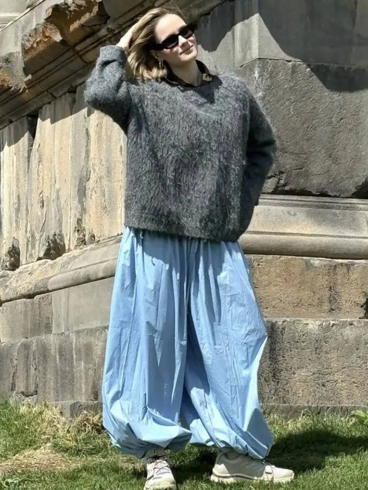 Blifanbo Loose Casual Jogger Bloomers Pants For Women Pleated Solid Fashion Summer Female Loose Bloomers Long Pants Streetwear 251022