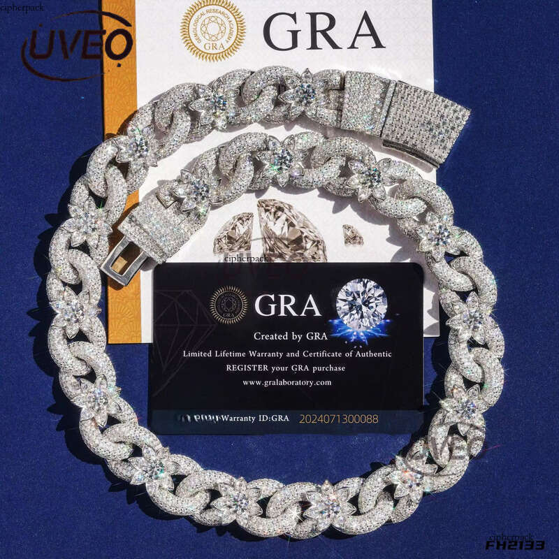 Jewelry VVS Gold Sterling Silver Iced Out 925 Moissanite Cuban Chain Hiphop Pass Diamond Tester Cuban Link Chains Pendant High Quality Mens Fashion Wo