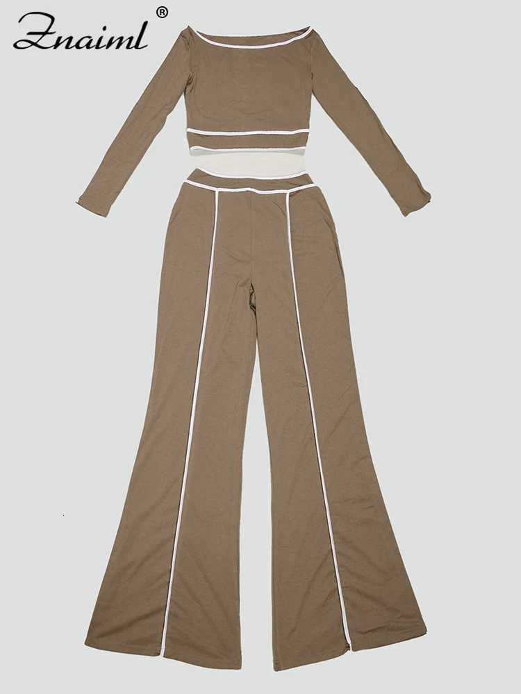 Znaiml Women Sporty Black 2Piece Set Casual Streetwear OffShoulder Crop Top with Full Sleeve High Waist Wide Leg Pants OutfitT251022