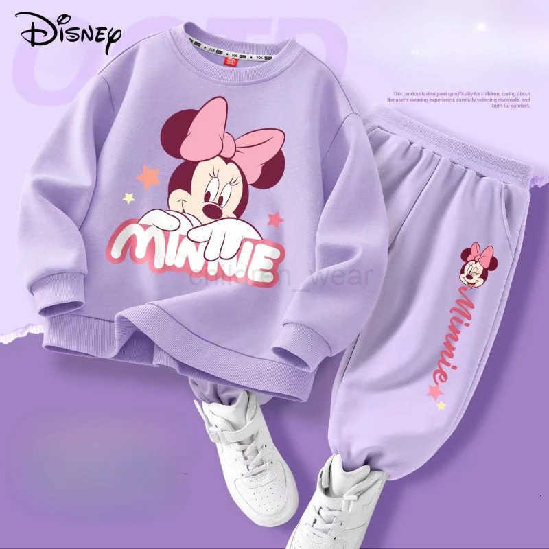 Disney Autumn Baby Girl Boy Clothes Set Children Minnie Printing Sweatshirt Top and Pants Bottom Two Piece Suit Kid Tracksuit H251022