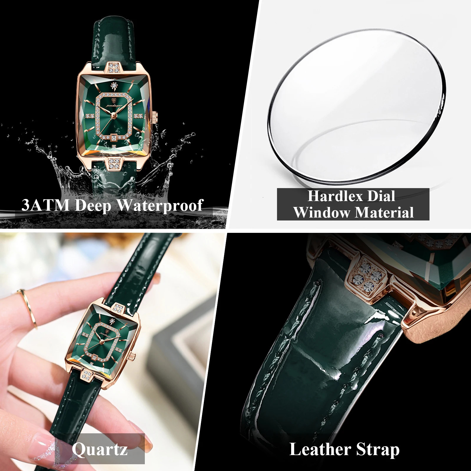 POEDAGAR Rectangle Womens Watches Waterproof Date Leather Woman Watch Elegant Fashion Quartz Women Wristwatch Reloj Gift 251027