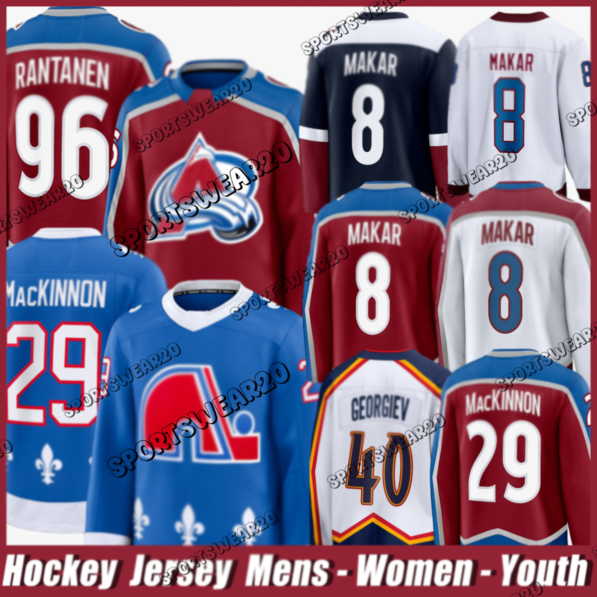 #29 Nathan MacKinnon Jersey Colorados Hockey Jersey Avalanche Jersey #8 Cale Makar #92 Gabriel Landeskog #96 Mikko Rantanen Jerseys