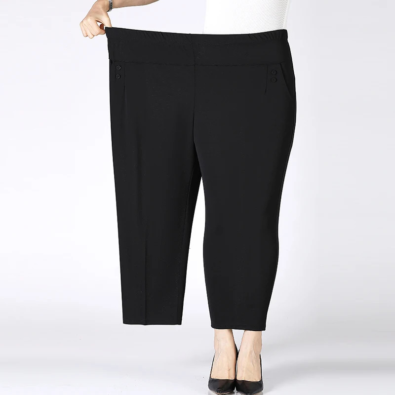Summer Thin Breathable Elastic Pants 8XL Womens Solid Color High Waisted Loose Casual Pants Middleaged Elastic straight leg 251022