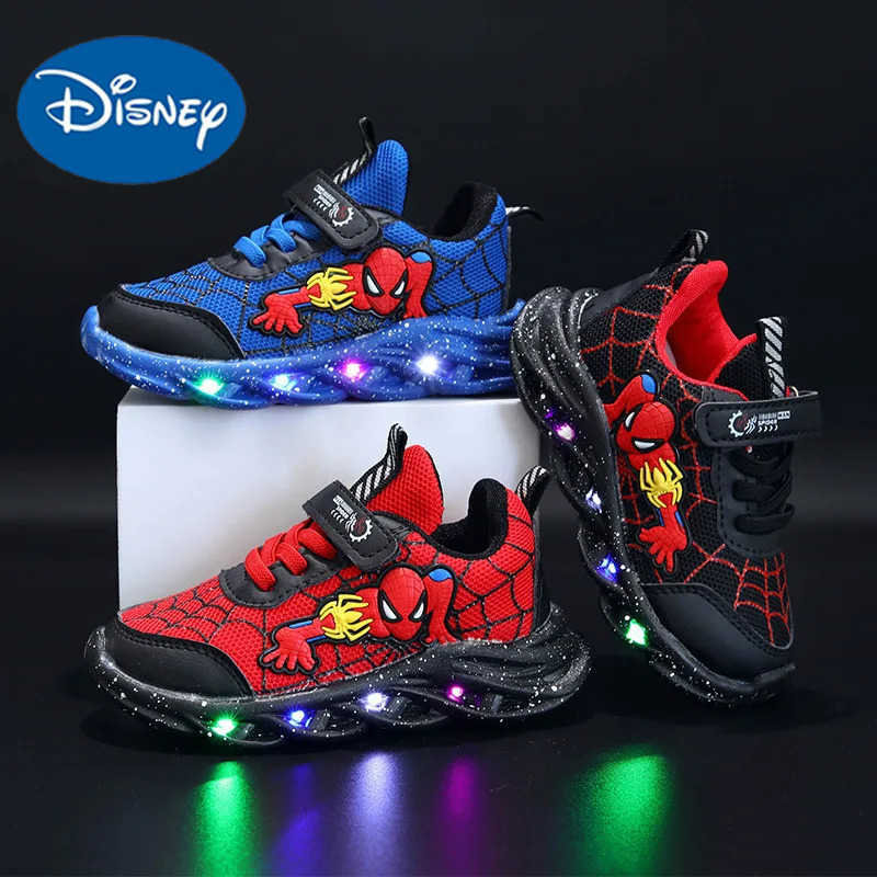 Disney LED Casual Sneakers Red Black For Spring Boys Spiderman Mesh Outdoor Shoes Children Lighted Nonslip Shoes Size 2130 H2510221