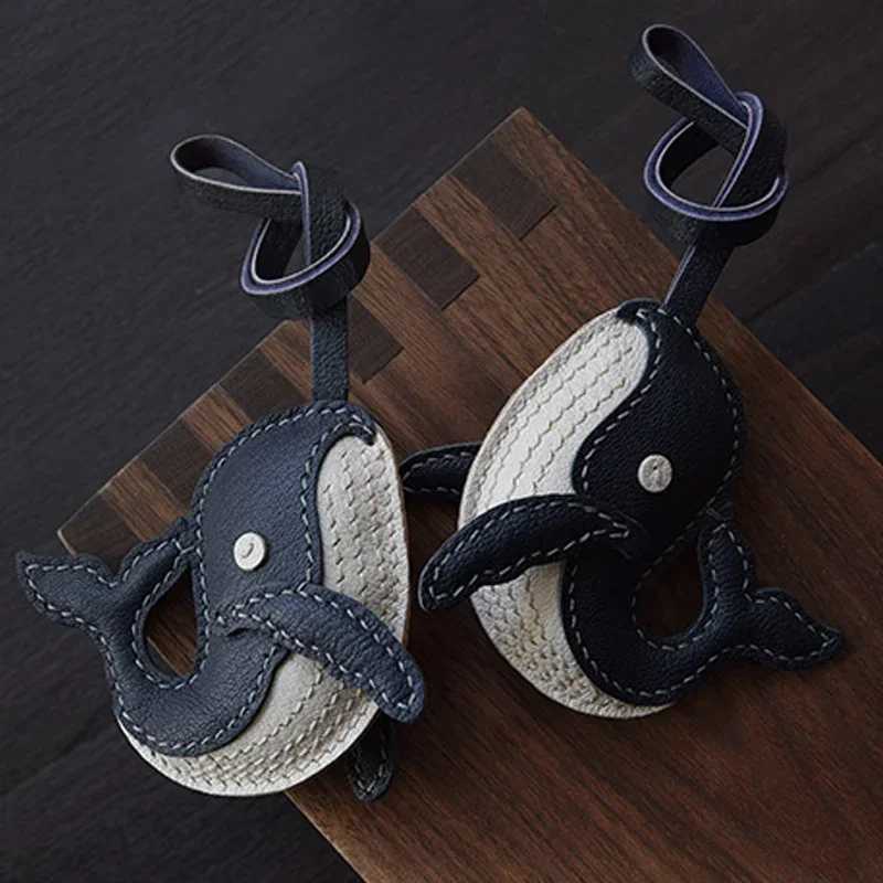 Handmade leather bag charms whale bag pendants leather car keychain pendants doll small decorations birthday gifts J251121
