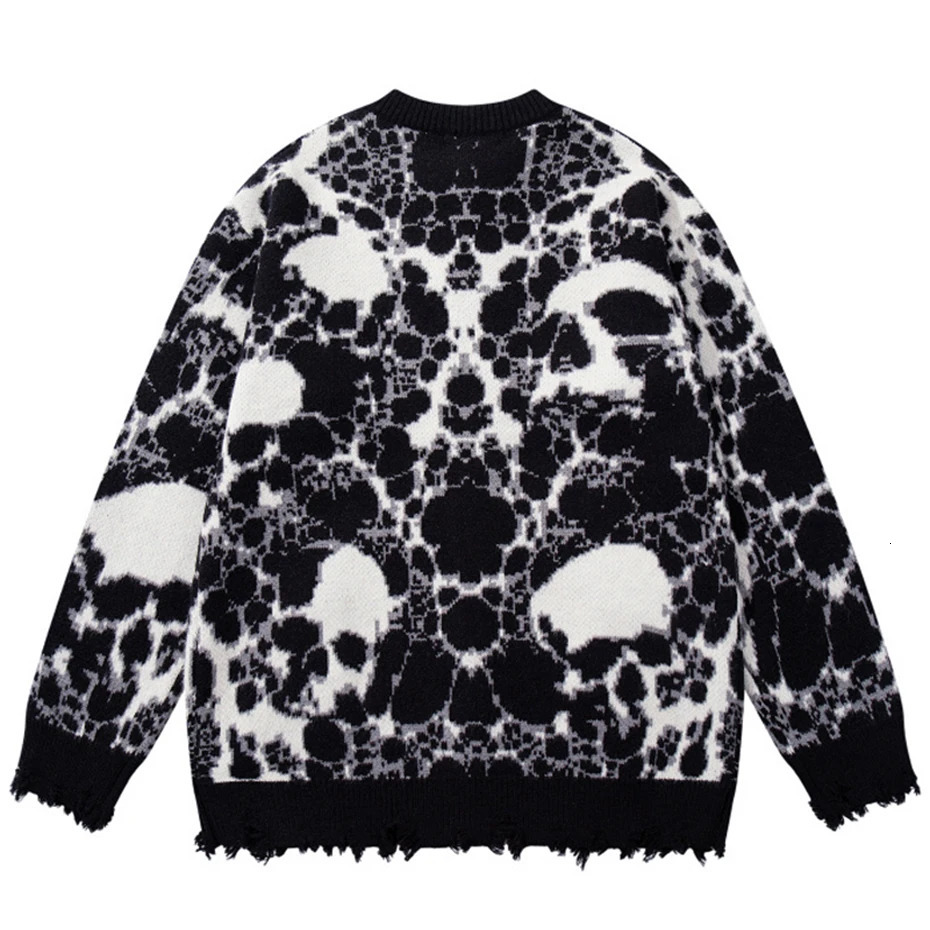 Gothic Punk Skulls Graphic Sweaters Men Streetwear Harajuku Hip Hop Oversized Sweaters Knit Cardigan Loose Y2K Sweaters Knitwear 251020