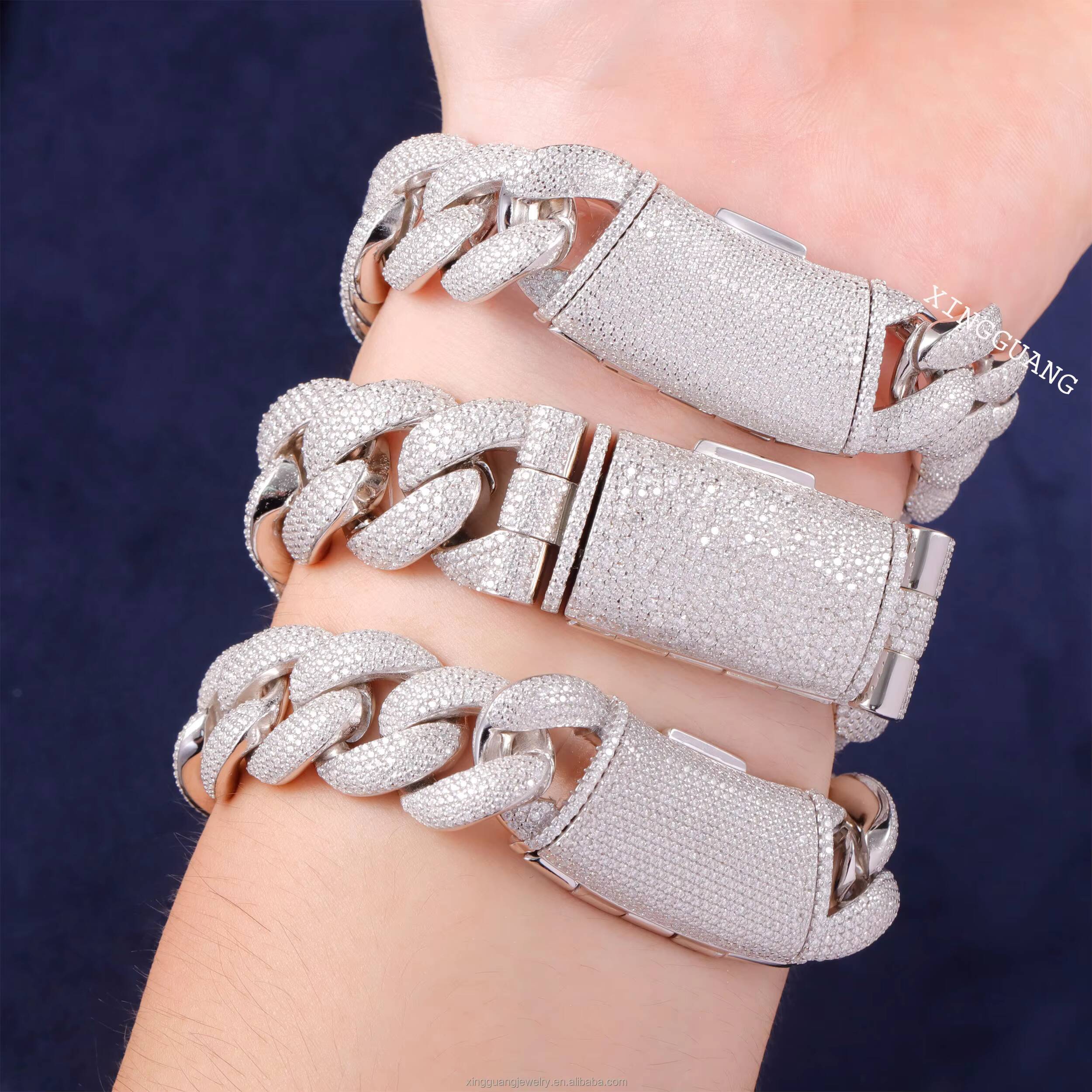 Fine Cuban Chain 20mm Width 234rows Iced Out VVS Moissanite Diamonds White Gold Plated Solid Silver Hip Hop Bracelet Jewelry