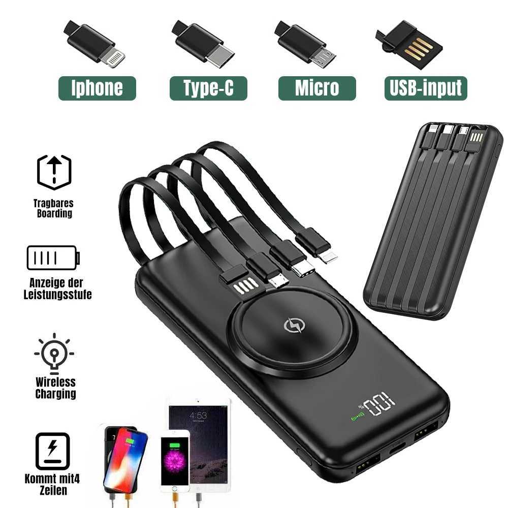 Wireless Fast Charging Power Bank Large Capacity USB 4 in1 Super Fast Charging Builtin Quad Power Cable Portable High Capacity J251114